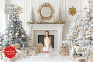 kids in a winter wonderland setting, white christmas backdrop for family portrait photography