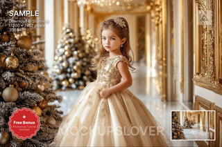 scene of a golden palace in a winter wonderland, perfect for holiday portraits and digital photography backgrounds