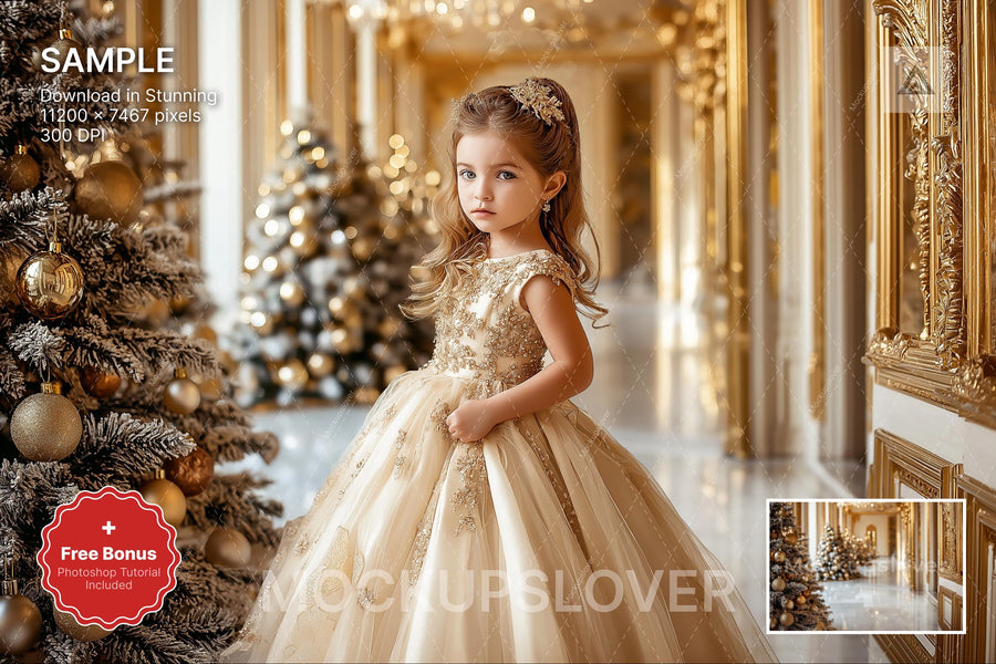 scene of a golden palace in a winter wonderland, perfect for holiday portraits and digital photography backgrounds
