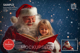 christmas story digital backdrop featuring santa claus and winter scene, ideal for holiday photo shoots