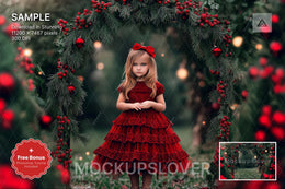christmas arch backdrop with winter pine trees, ideal for holiday portraits and photo sessions