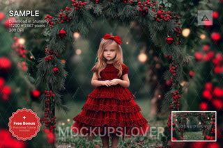 christmas arch backdrop with winter pine trees, ideal for holiday portraits and photo sessions