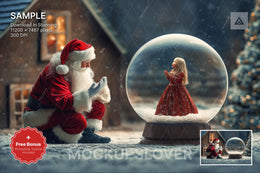 christmas village scene with santa claus and snow globe, ideal for holiday photo props