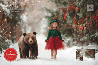 bear and woodland creatures scene, perfect for holiday photo props and digital backdrops