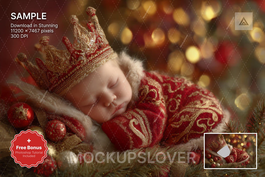 christmas baby face swap overlay with festive background, ideal for holiday photo props and newborn portraits