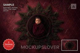 scene of a baby in a festive red christmas backdrop, ideal for holiday photo sessions