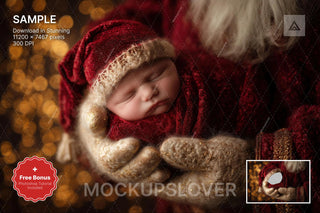 adorable christmas baby swap with santa claus digital backdrop, perfect for newborn portraits and photoshop overlays