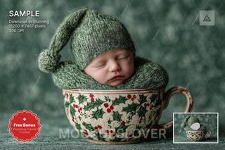 digital backdrop featuring christmas cup scene, ideal for holiday photo sessions