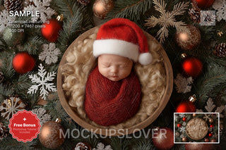 digital backdrop featuring cozy christmas scene, ideal for newborn photography