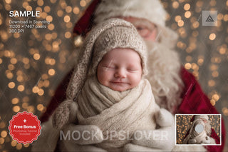 baby in christmas scene with santa and face swap overlay for studio photos