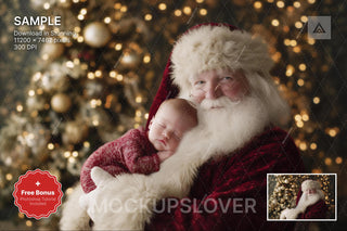 santa claus digital backdrop with festive holiday scene for newborn and baby photos