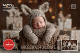 reindeer face swap overlay for christmas newborn photo backdrop, studio, holiday portrait, digital background