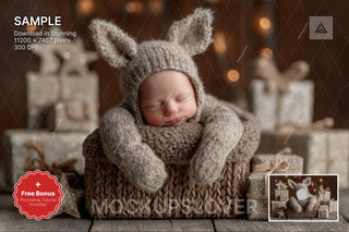 reindeer face swap overlay for christmas newborn photo backdrop, studio, holiday portrait, digital background