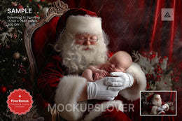 santa claus holding newborn, christmas backdrop, holiday photo prop, baby photo scene, digital christmas background