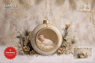 golden christmas ball digital backdrop for holiday and newborn photography