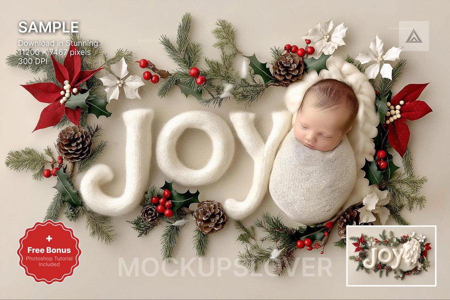 newborn baby in cozy christmas scene, digital backdrop for holiday photos, perfect for festive photo shoots