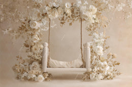 Newborn Digital Backdrop, White Floral Studio Photo Background, Flower Arch, Baby Boy Girl Prop, Photoshop & Canva Template, Photo Editing