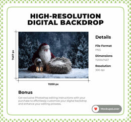 Christmas Baby Digital Backdrop, Winter Forest Photo Background, Santa Claus, Holiday Newborn Boy Girl Prop, Photoshop & Canva Template