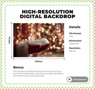 Christmas Baby Digital Backdrop, Santas Hand Photo Background, Holiday Newborn Boy Girl Prop, Photoshop & Canva Template, Photo Editing