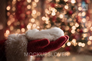 Christmas Baby Digital Backdrop, Santas Hand Photo Background, Holiday Newborn Boy Girl Prop, Photoshop & Canva Template, Photo Editing