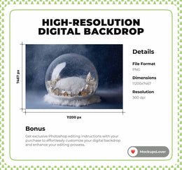 Winter Newborn Digital Backdrop, Christmas Glass Globe Photo Background, Holiday Studio Baby Boy Girl Prop, Photoshop & Canva Template