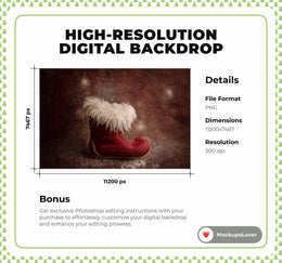 First Christmas Baby Digital Backdrop, Red Boot, Studio Photo Background, Holiday Newborn Boy Girl Prop, Photoshop & Canva Template