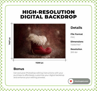 First Christmas Baby Digital Backdrop, Red Boot, Studio Photo Background, Holiday Newborn Boy Girl Prop, Photoshop & Canva Template