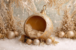 Christmas Newborn Digital Backdrop, Christmas Ball, Golden Studio Photo Background, Holiday Baby Boy Girl Prop, Photoshop & Canva Template