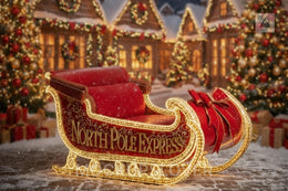 Christmas Digital Backdrop, Santa Sleigh Photo Background, Winter Wonderland, Holiday Kids Prop, North Pole, Photoshop & Canva Template