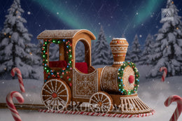 Christmas Train Digital Backdrop, North Pole Photo Background, Holiday Kids Candycane Props, Winter Wonderland, Photoshop & Canva Template