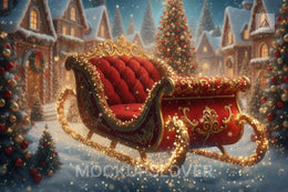 Christmas Digital Backdrop, Santa Sleigh Photo Background, North Pole, Polar Express, Holiday Kids Prop, Photoshop & Canva Template