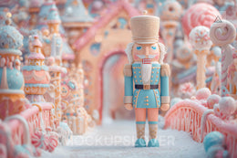 Pink Christmas Digital Backdrop, Nutcracker Photo Background, Holiday Kids Candyland Prop, Winter Wonderland, Photoshop & Canva Template