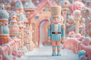 Pink Christmas Digital Backdrop, Nutcracker Photo Background, Holiday Kids Candyland Prop, Winter Wonderland, Photoshop & Canva Template