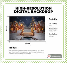 Christmas Village Bridge Digital Backdrop, Candyland Props, Winter Wonderland Photo Background, Holiday Kids Photoshoot, Photoshop Template