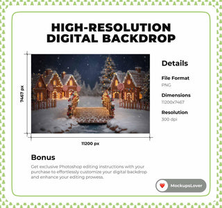 Christmas Village Bridge Digital Backdrop, Candyland Props, Winter Wonderland Photo Background, Holiday Kids Photoshoot, Photoshop Template
