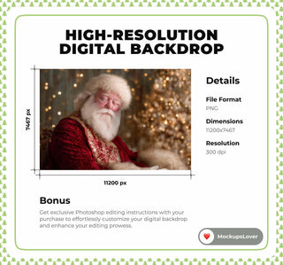 First Christmas Baby Digital Backdrop, Santa Claus, Gold Studio Photo Background, Holiday Newborn Portrait Prop, Photoshop & Canva Template