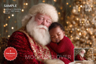 baby in santa hat with christmas backdrop, holiday newborn photo prop, digital christmas scene for newborn portraits