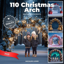 christmas arch backdrop with winter wonderland scene, perfect for holiday photos and kids' portraits