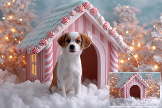 344 Christmas Dog House Digital Background Bundle, Winter Pet House Backdrops, Cat House, Pet Portrait Prop, Photoshop & Canva Template