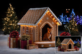 344 Christmas Dog House Digital Background Bundle, Winter Pet House Backdrops, Cat House, Pet Portrait Prop, Photoshop & Canva Template