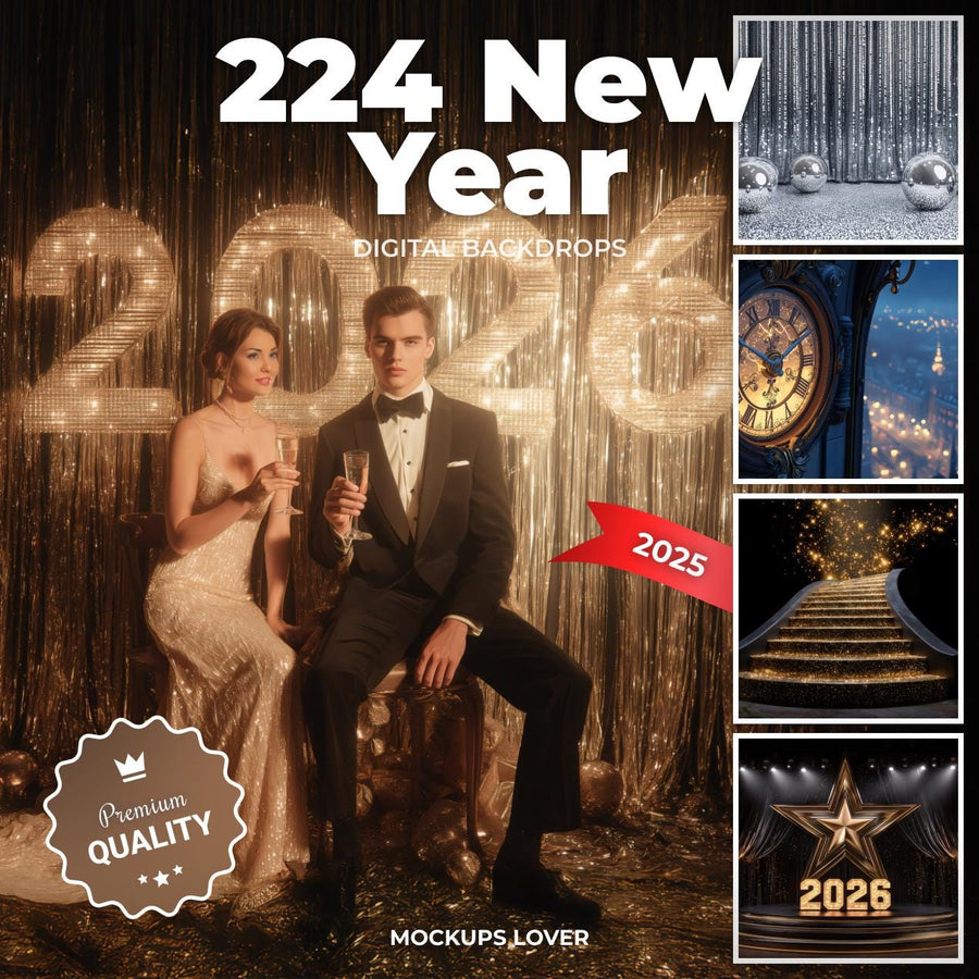 scene of a festive celebration backdrop with new year decorations, suitable as a cover for digital backdrop sets