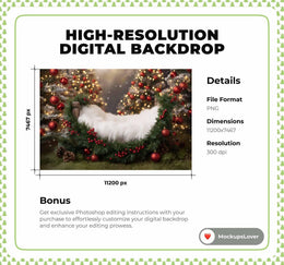 Christmas Newborn Digital Backdrop, Woodland Baby Photo Background, Holiday Baby Prop, Wood Bed, Christmas Forest Trees, Photoshop Template