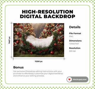 Christmas Newborn Digital Backdrop, Woodland Baby Photo Background, Holiday Baby Prop, Wood Bed, Christmas Forest Trees, Photoshop Template