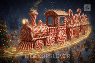Christmas Train Digital Backdrop, North Pole, Polar Express Photo Background, Winter Wonderland, Holiday Kids Prop, Photoshop/Canva Template