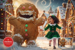 giant gingerbread christmas backdrop for holiday photos in winter setting