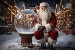 Christmas Digital Backdrop, Glass Globe, Santa Claus, Winter Wonderland Photo Background, Holiday Kids Prop, Photoshop & Canva Template