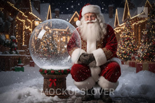 Christmas Digital Backdrop, Glass Globe, Santa Claus, Winter Wonderland Photo Background, Holiday Kids Prop, Photoshop & Canva Template