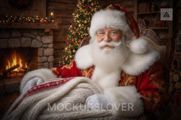 Christmas Digital Backdrop, Santa Claus, Cozy Farmhouse Christmas Photo Background, Holiday Kids Prop, Photoshop & Canva Template