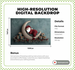 Little Santa Face Swap Overlay, First Christmas Baby Digital Backdrop, Crescent Moon Studio Photo Background, Holiday Newborn Prop