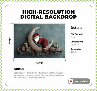 Little Santa Face Swap Overlay, First Christmas Baby Digital Backdrop, Crescent Moon Studio Photo Background, Holiday Newborn Prop